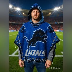 Lions Blue Hooded Poncho